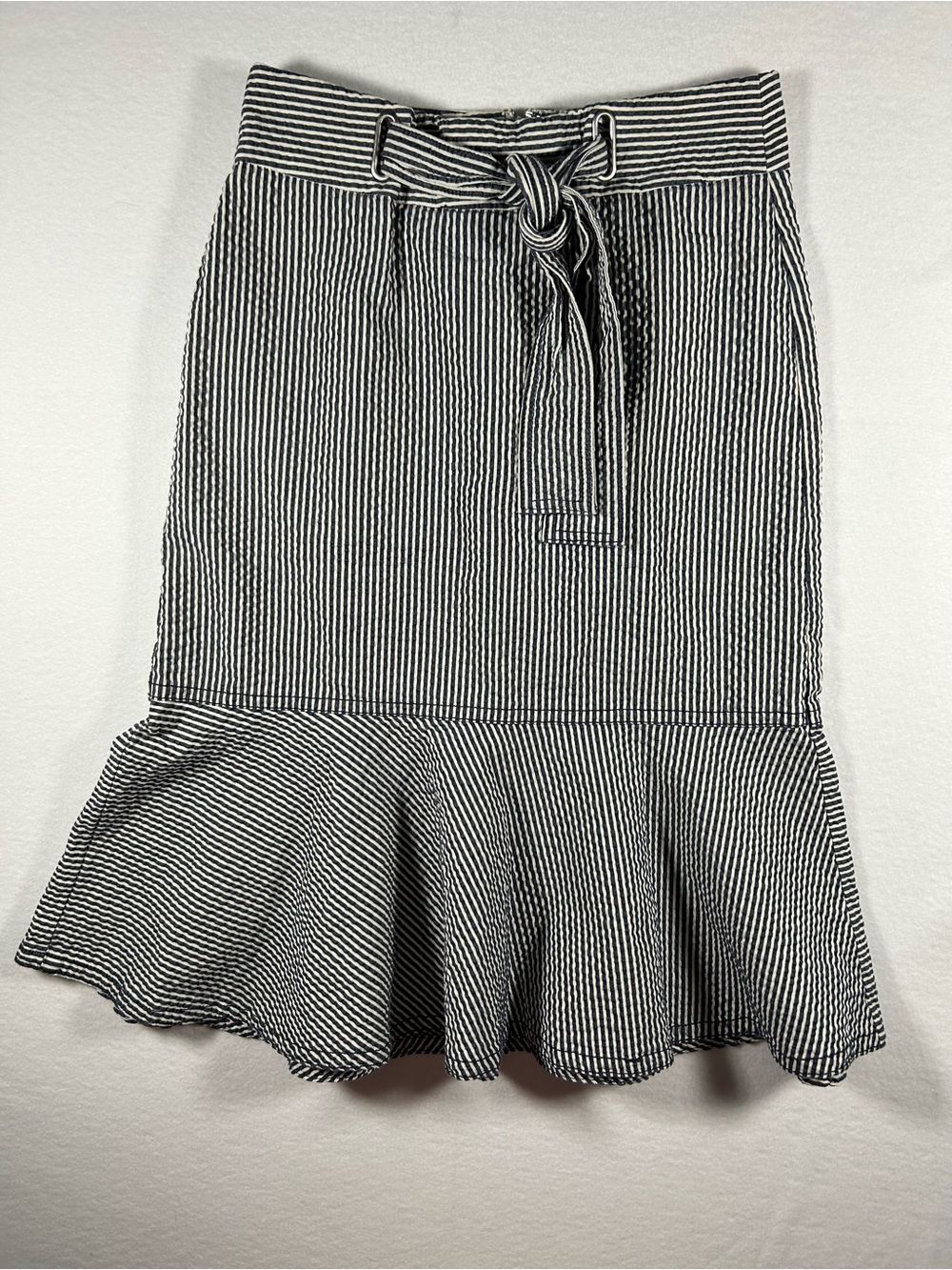 Ann Taylor Striped Tie-Waist Midi Skirt in Gray - Picture 2 of 9